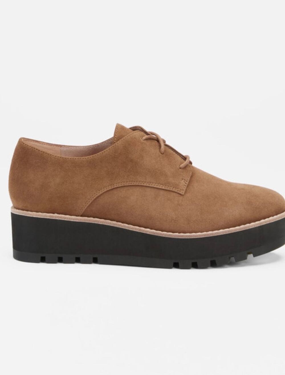 Eileen Fisher Eddy Suede Platform Oxford Women 8.5 Brown Excellent Wedge